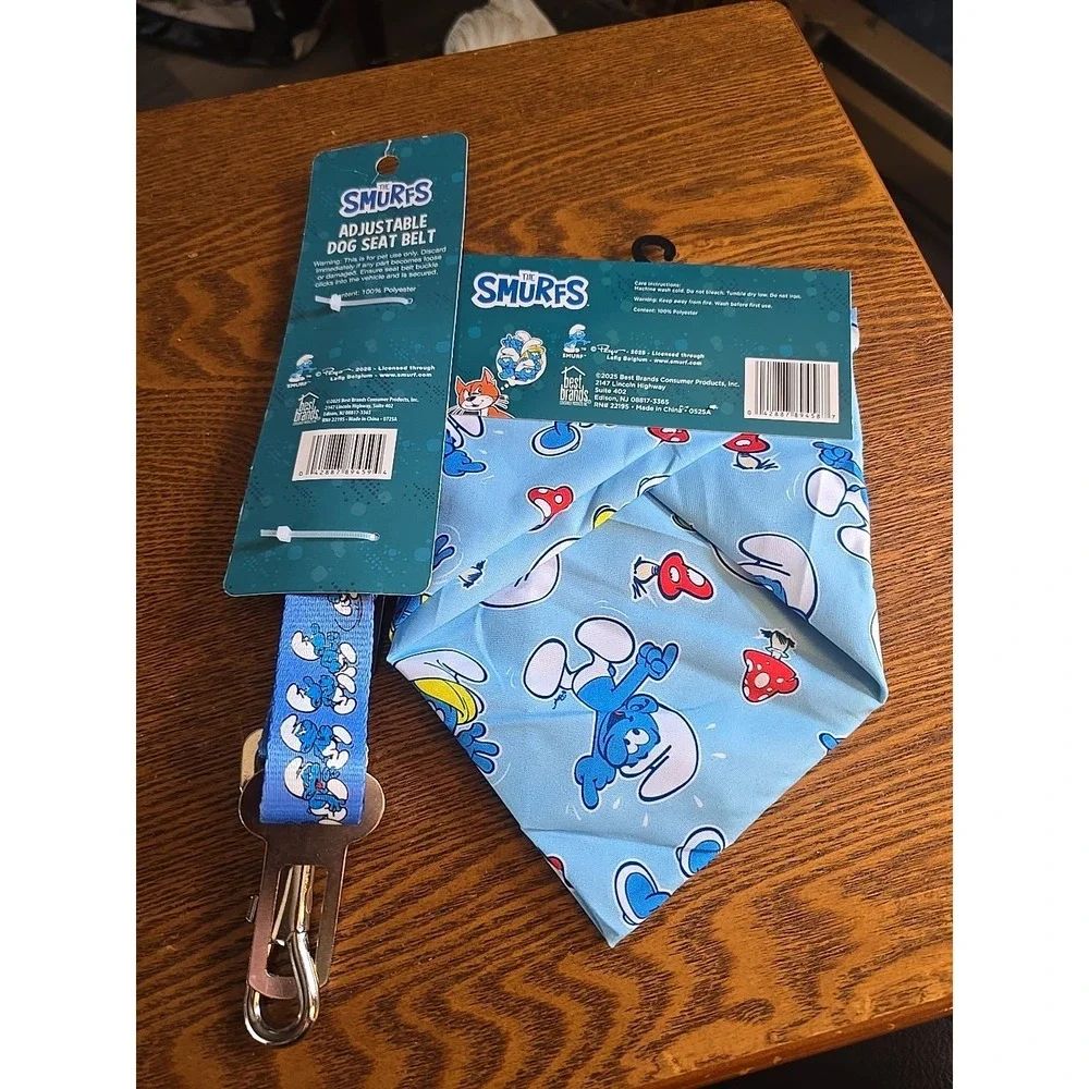 The Smurfs Adjustable Dog Seat Belt & Bandana (Brand New)